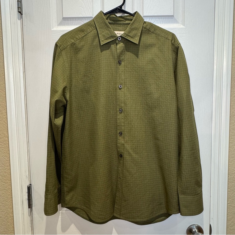 Tommy Bahama Men's Medium Long Sleeve Button Down Shirt Green Silk Cotton